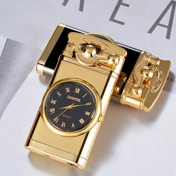 Brichetă pe Gaz Reîncărcabilă, cu Flacără Albă Antivânt și Ceas Reglabil Integrat