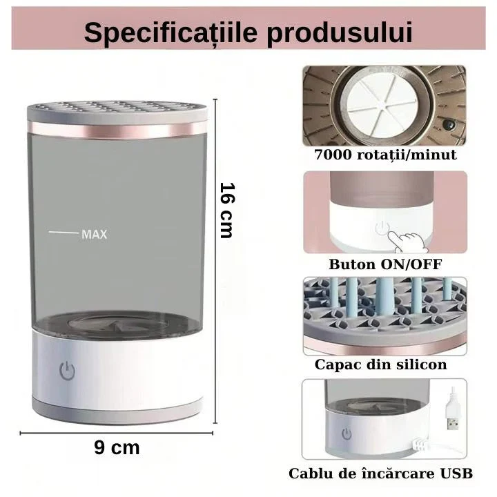 Aparat pentru curatat pensule de machiaj 2-in-1