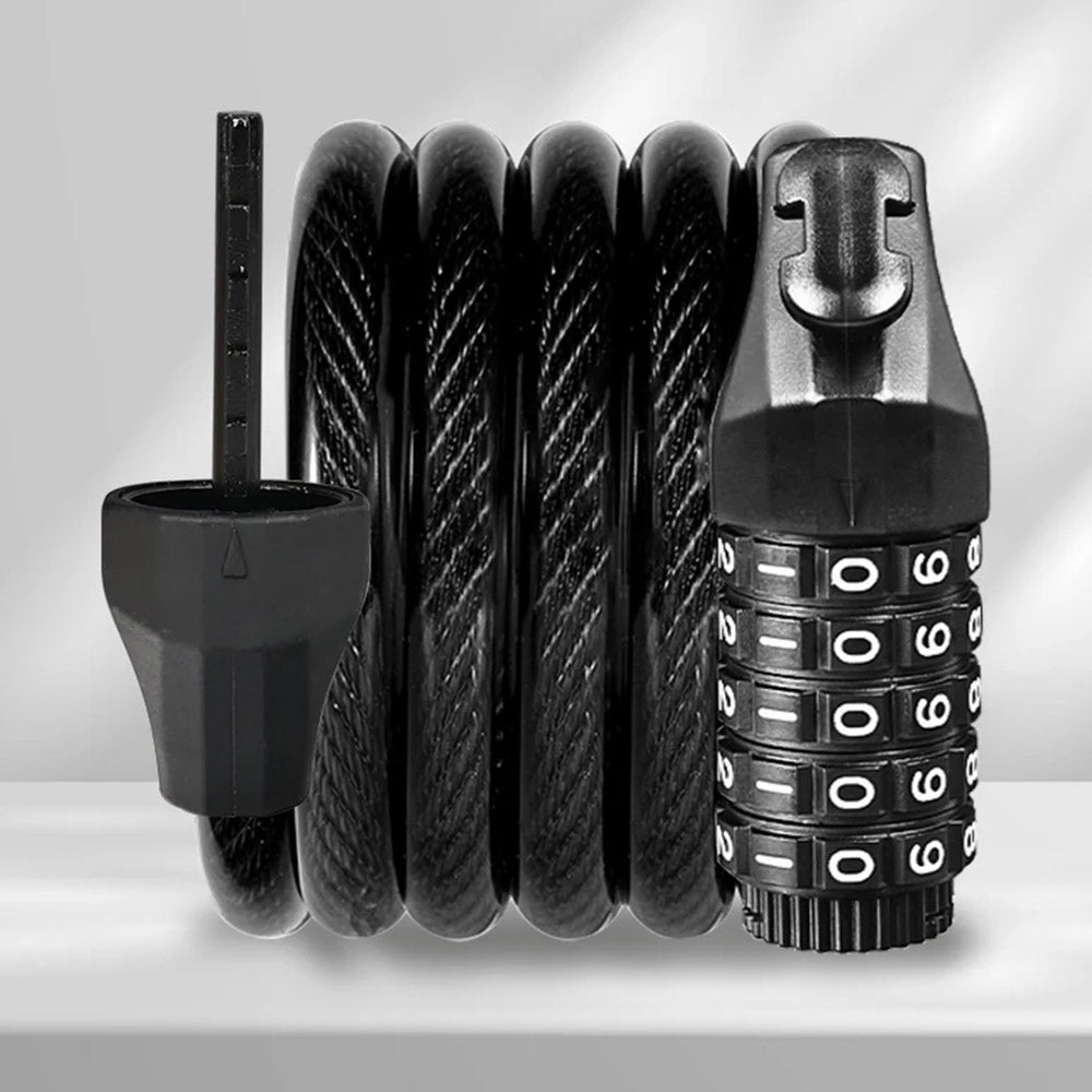 Antifurt pentru Bicicleta cu Cifru, 10mm x120cm, cod din 5 cifre, Negru