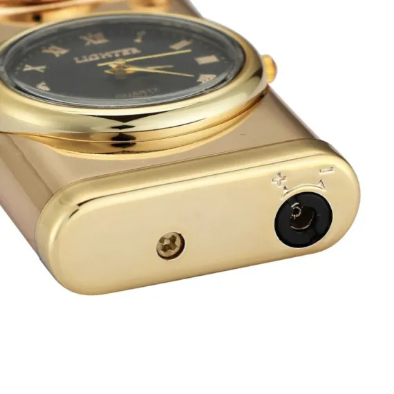 Brichetă pe Gaz Reîncărcabilă, cu Flacără Albă Antivânt și Ceas Reglabil Integrat