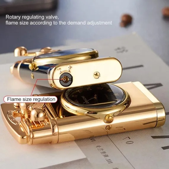 Brichetă pe Gaz Reîncărcabilă, cu Flacără Albă Antivânt și Ceas Reglabil Integrat