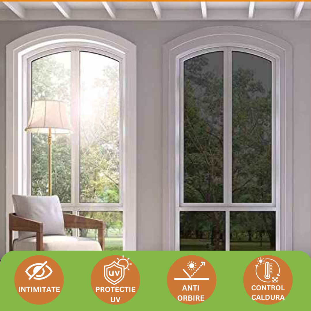 Folie Reflexiva pentru Geamuri Interioare, cu Efect de Oglinda 45×200 cm