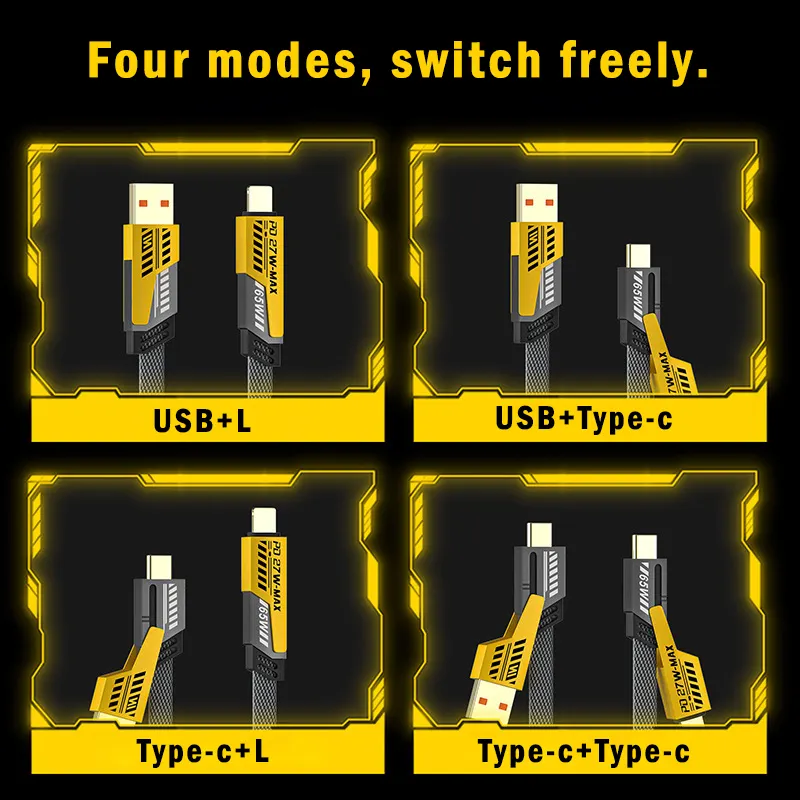 Cablu de Incarcare 65W USB-C 4 in 1 cu Conectori Interschimbabili