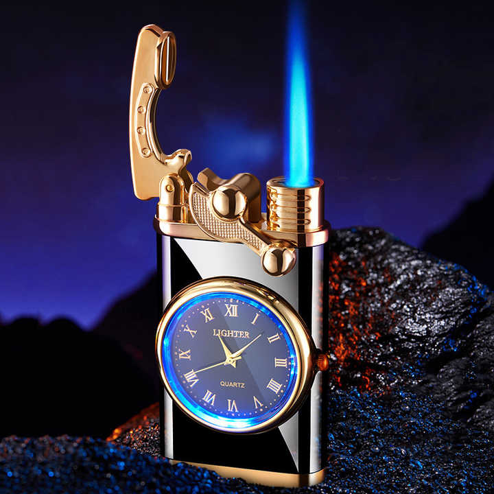 Brichetă pe Gaz Reîncărcabilă, cu Flacără Albă Antivânt și Ceas Reglabil Integrat