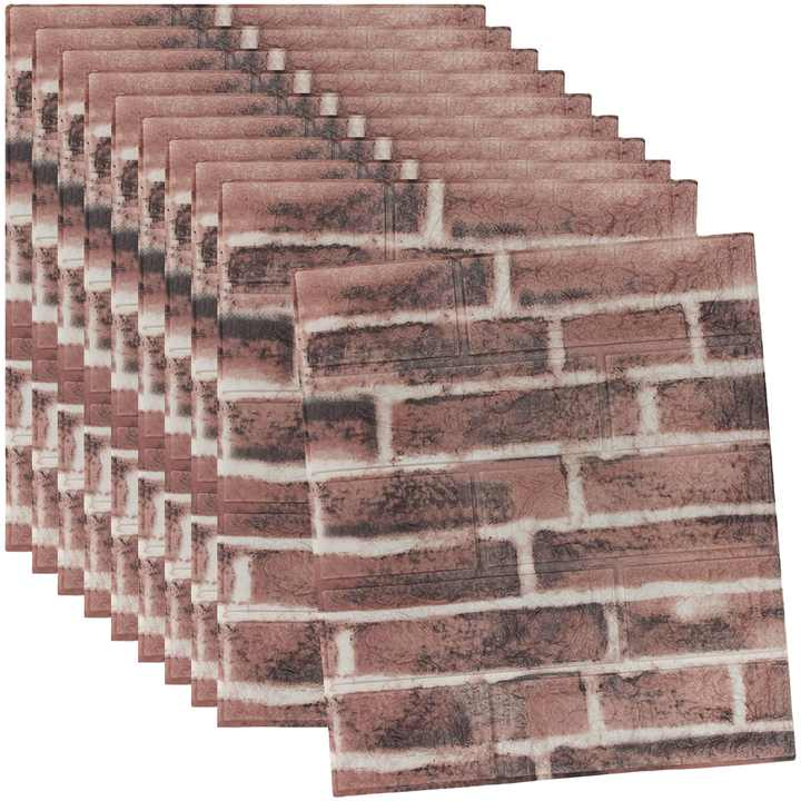 Set 10 Placi Tapet 3D Caramida Rosie – 35x38 cm, 3mm grosime, Acoperire 1.33 mp