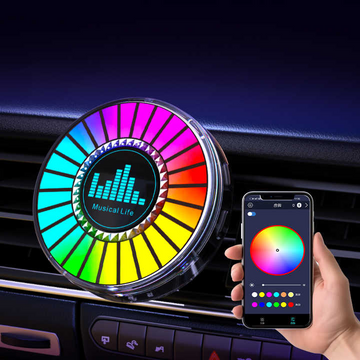 Lumină Ambientală Auto cu Senzor de Sunet și Bază Magnetică – Control prin Aplicație, RGB, USB/Reîncărcabilă
