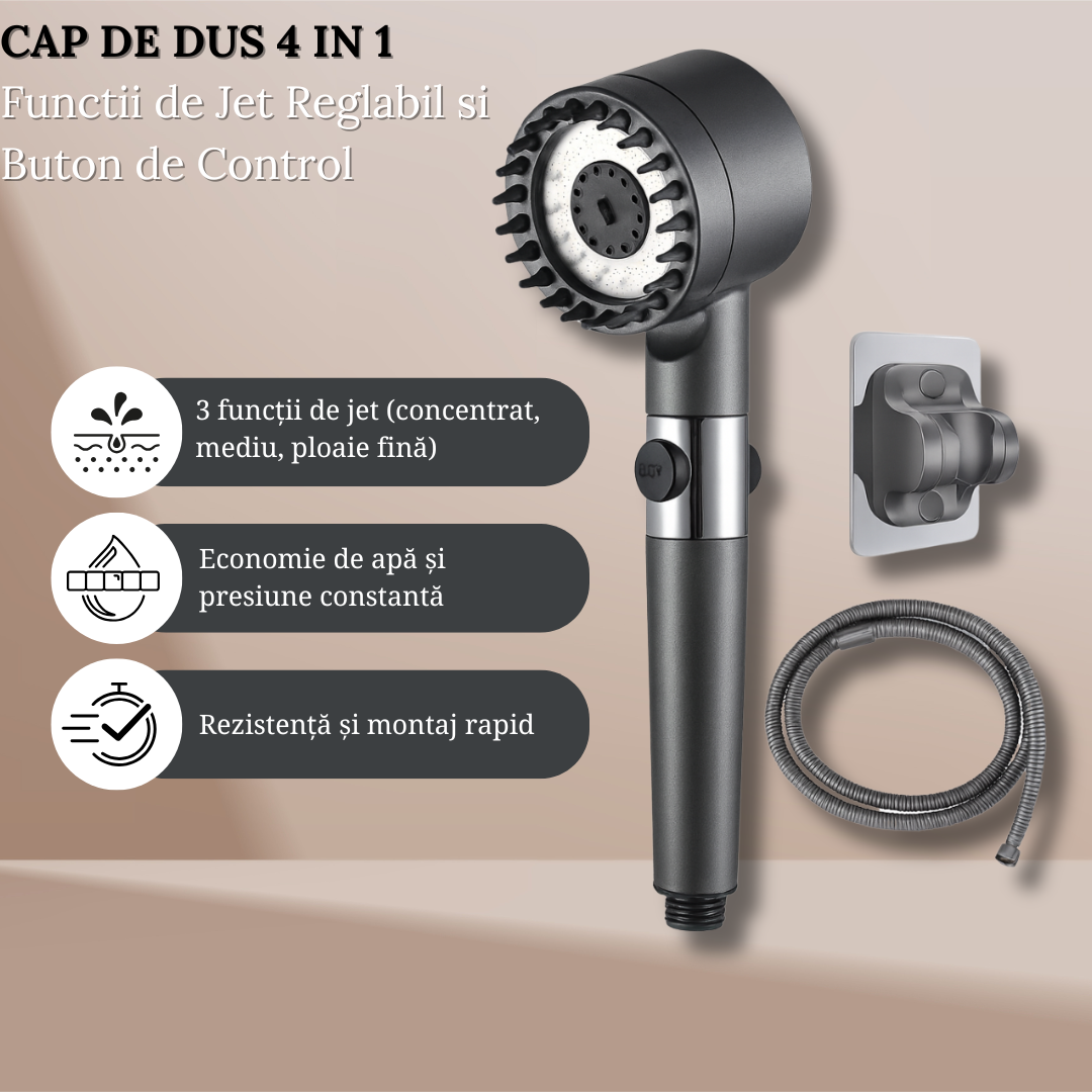 Cap de Dus 4 in 1 cu 3 Functii de Jet
