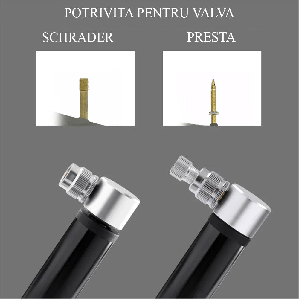 Ръчна помпа за велосипед, 130PSI, 9,8 см, черна