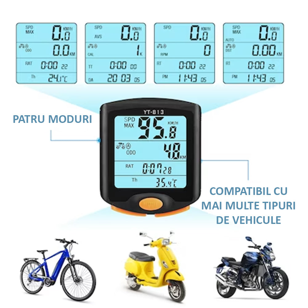 Computer pentru Biciclete, Velogo, Vitezometru, Impermeabil, Wireless, Portocaliu/Negru