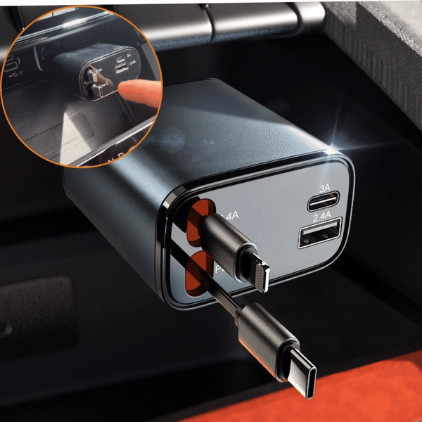 Incarcator Auto Retractabil 4 in 1 cu Incarcare Rapida