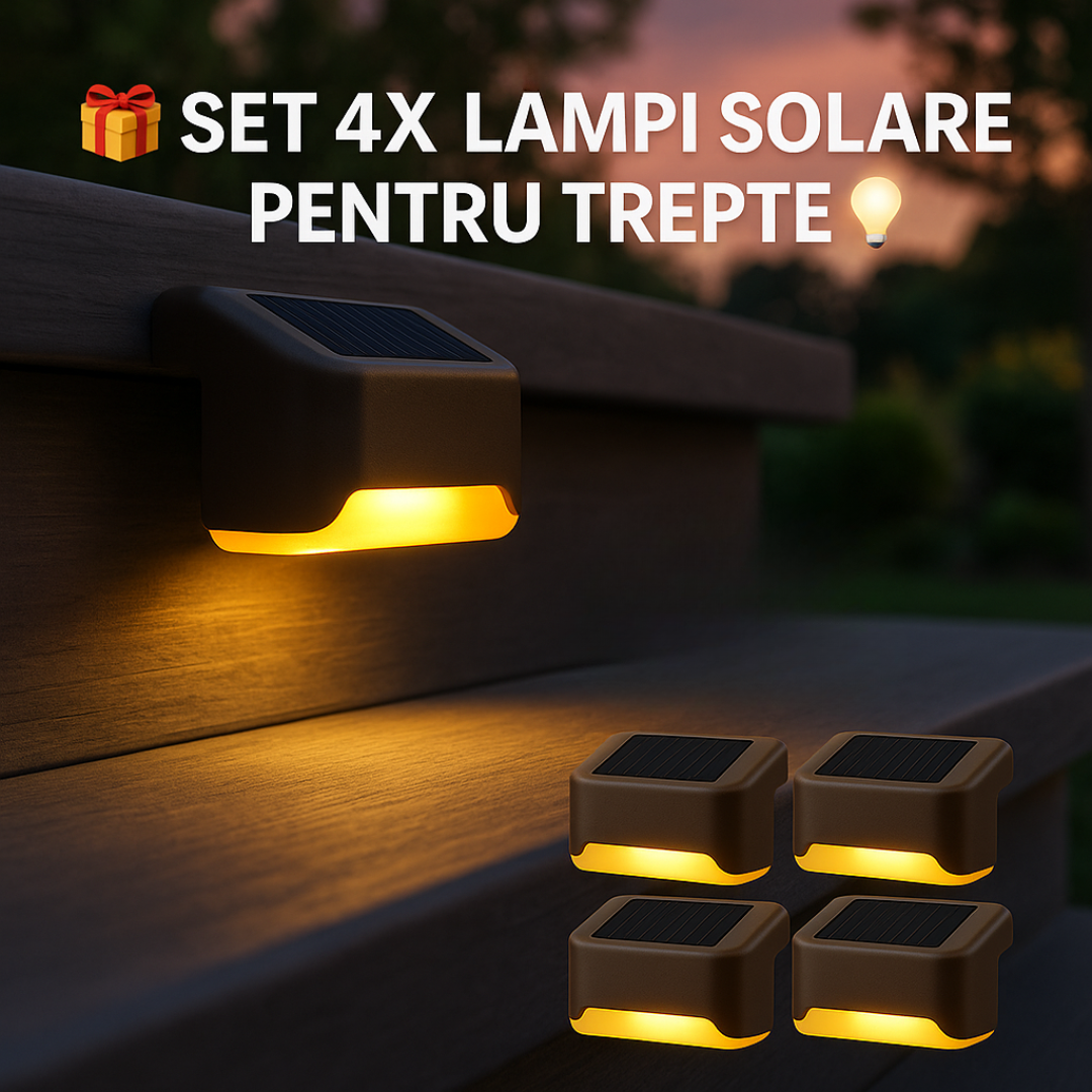 Set 4 Lumini Solare LED pentru Trepte, Grădină sau Terasă
