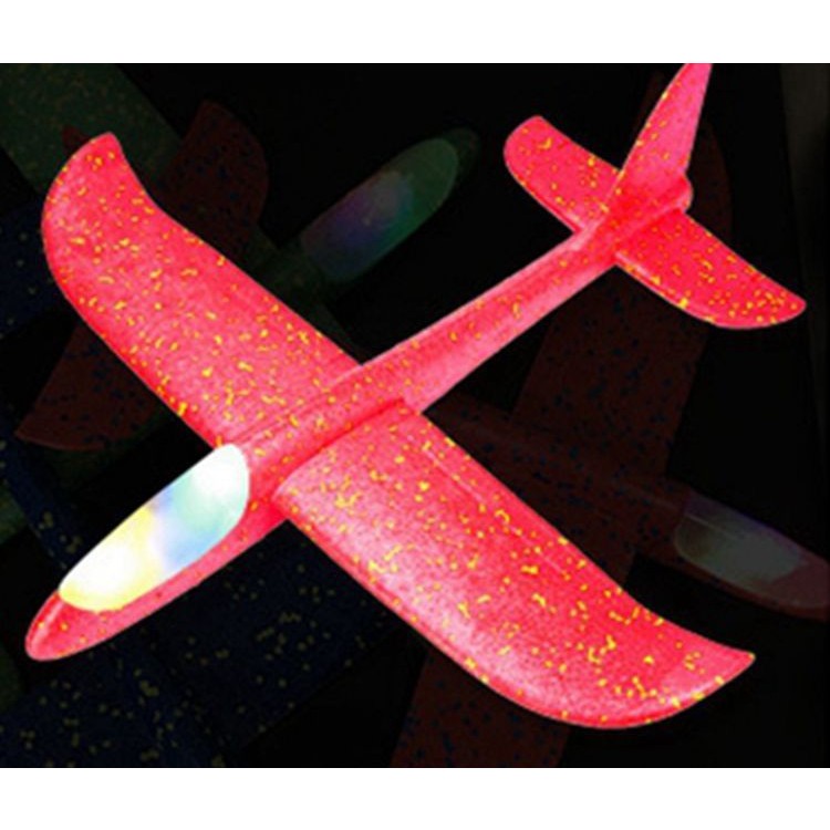 Avion planor din polistiren 47 cm roșu cu lumini pe cap – jucărie zburătoare ușoară și rezistentă