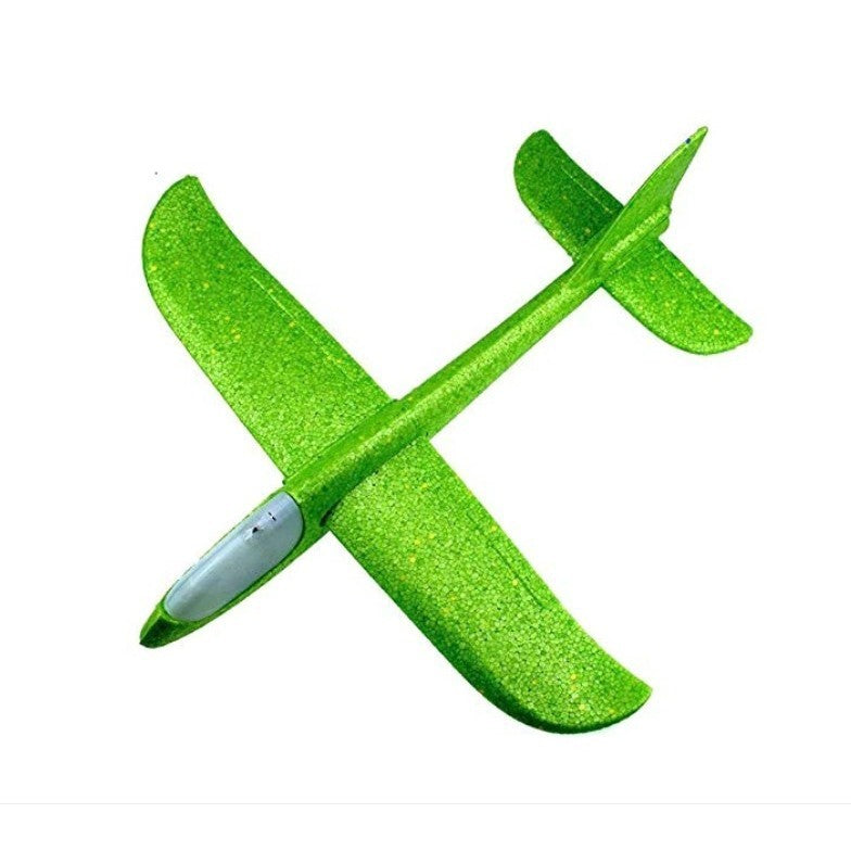 Avion planor polistiren 47 cm verde cu lumini LED – jucărie ușoară pentru exterior