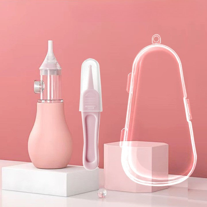 Aspirator nazal manual pentru copii, anti‑reflux, vârf silicon – roz 11×4 cm