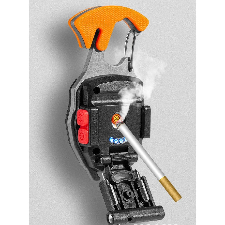 Breloc multifuncțional kit supraviețuire cu lanternă, brichetă și fluier USB