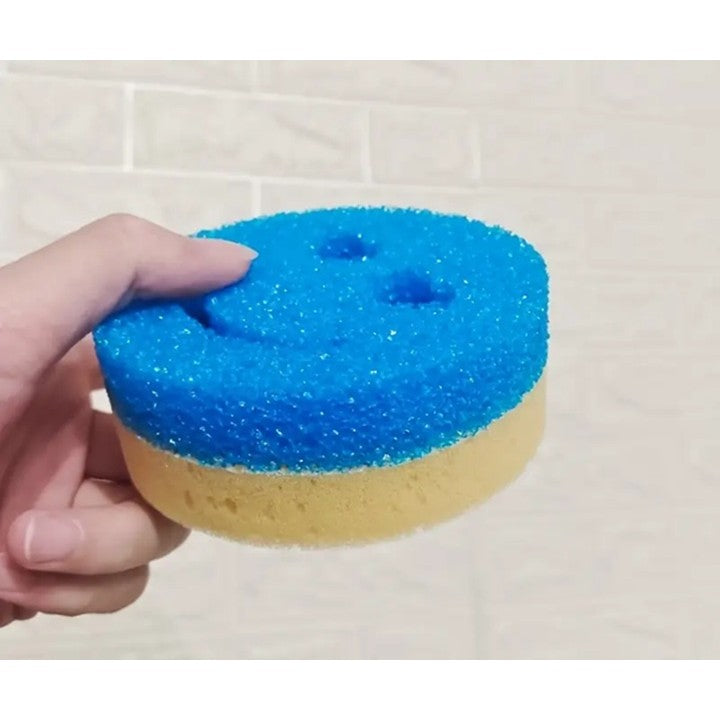 Burete de vase rotund, dublu față cu Smiley – albastru-galben, 10×4 cm