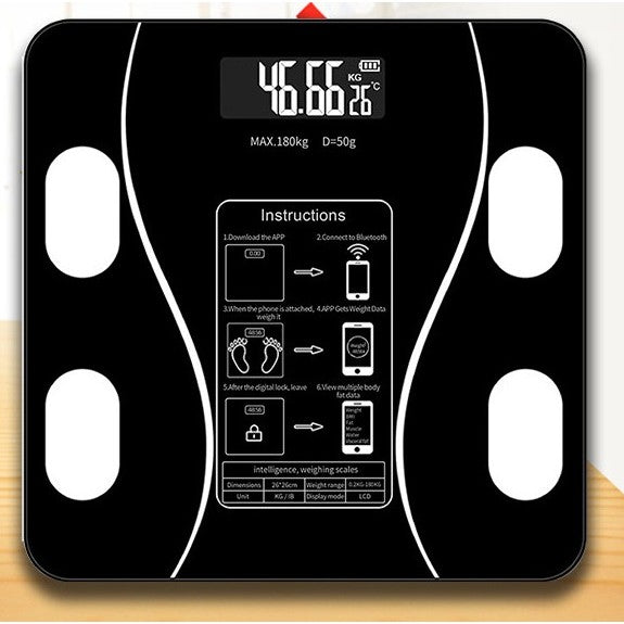 Cântar Electronic de Baie Smart cu Aplicație, Afișaj Digital și Termometru – 180 kg, Negru