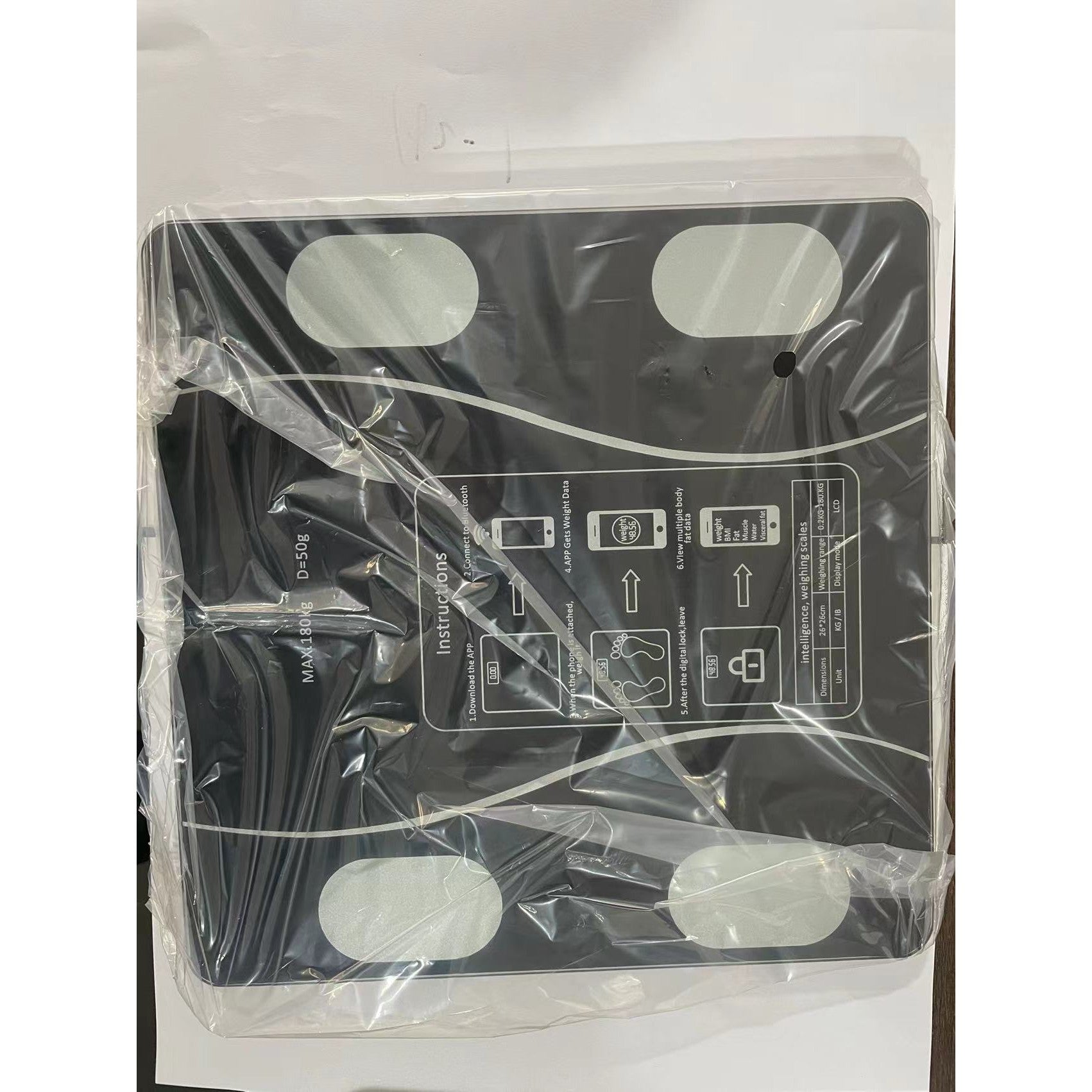 Cântar Electronic de Baie Smart cu Aplicație, Afișaj Digital și Termometru – 180 kg, Negru