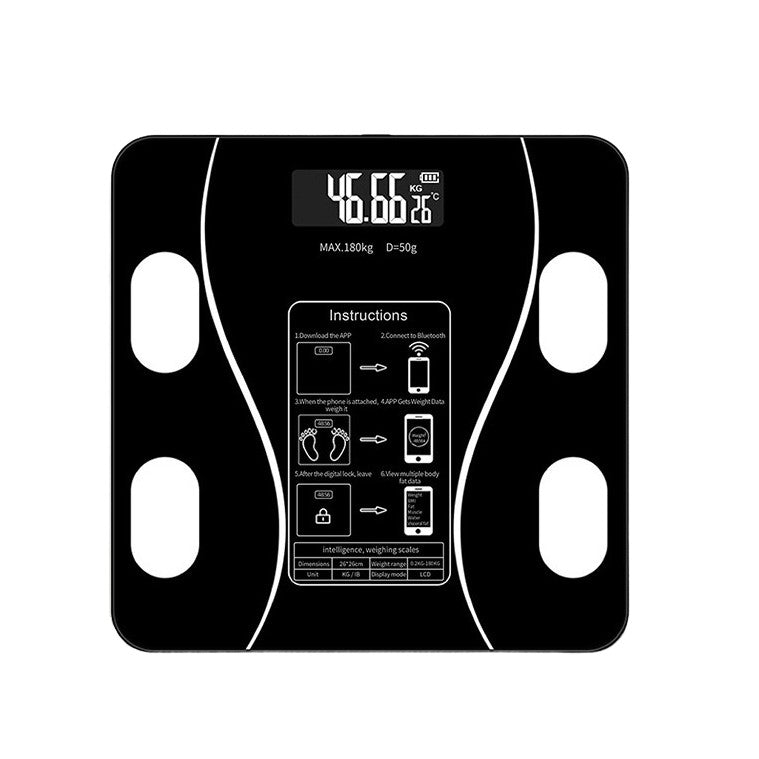 Cântar Electronic de Baie Smart cu Aplicație, Afișaj Digital și Termometru – 180 kg, Negru