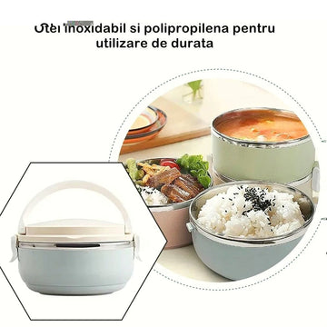 Lunch box inox 700 ml cu închidere etanșă și supapă aer – albastru compact