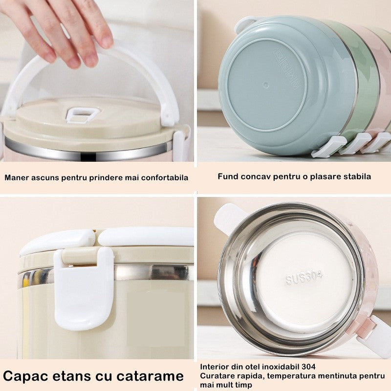 Lunch box inox 700 ml cu închidere etanșă și supapă aer – albastru compact