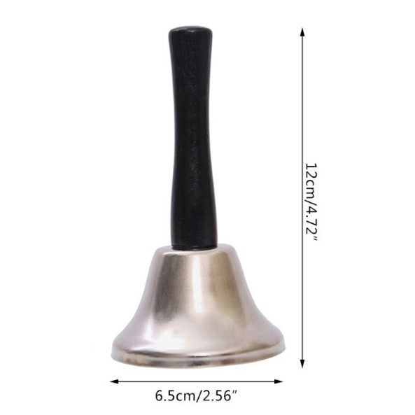 Clopoțel de mână argintiu metalic cu mâner din lemn – diametru 6,5 cm