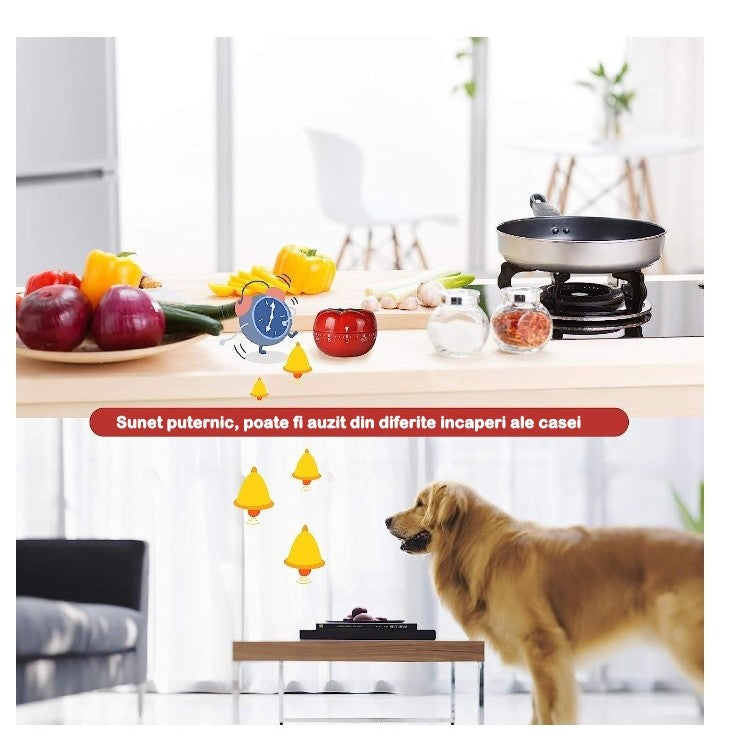 Cronometru mecanic de bucătărie 60 minute – formă de roșie, roșu, design retro