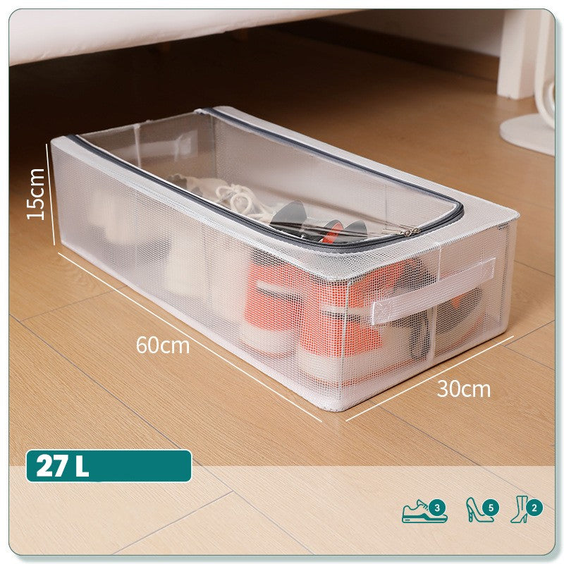 Cutie depozitare pliabilă pentru pantofi și haine, transparentă, cu fermoar bidirecțional