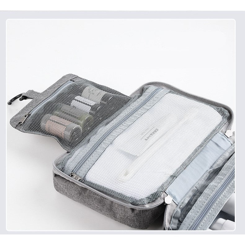 Geantă cosmetică de voiaj impermeabilă, textil gri 12,5×9×22 cm – organizator compact