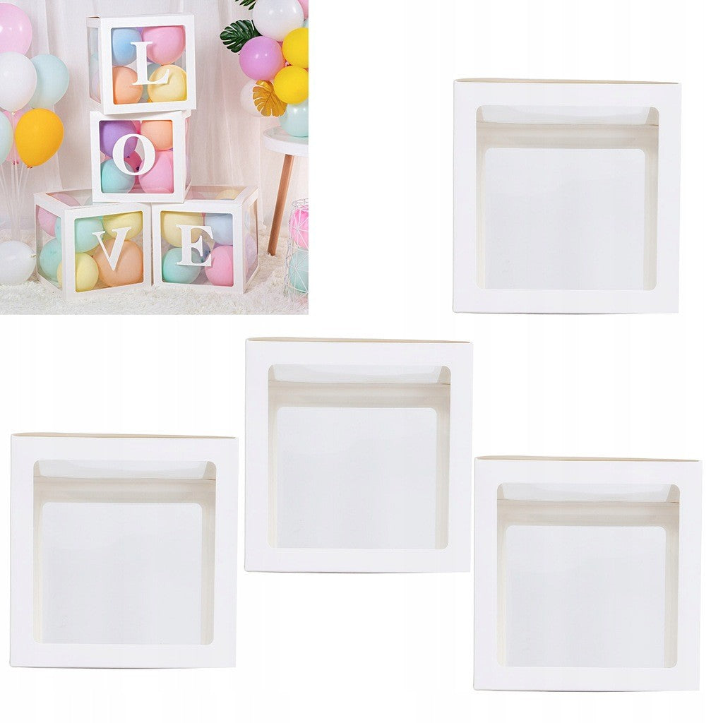 Set 4 cutii transparente pentru baloane – decor aniversar 30x30 cm