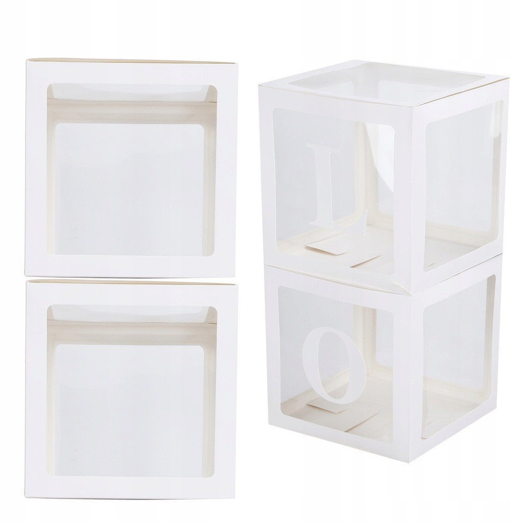 Set 4 cutii transparente pentru baloane – decor aniversar 30x30 cm