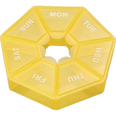 Cutie medicamente săptămânală 7 compartimente – organizator dose zilnice galben