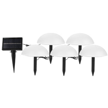Lampă solară de grădină tip ciupercă – set 5 LED alb cald, rezistentă IP44
