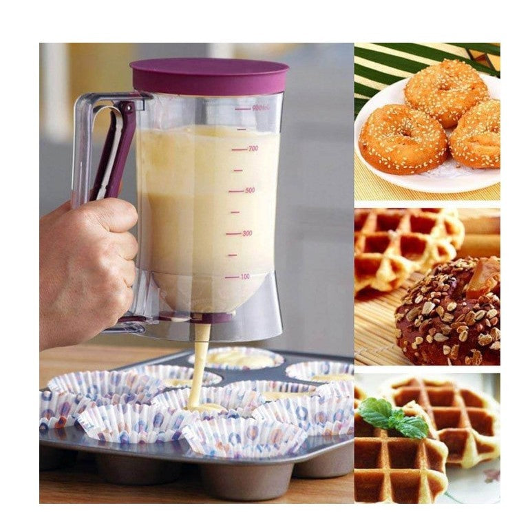 Dispenser pentru aluat prăjituri 900 ml, plastic cu mâner cu arc, ușor de utilizat, mov