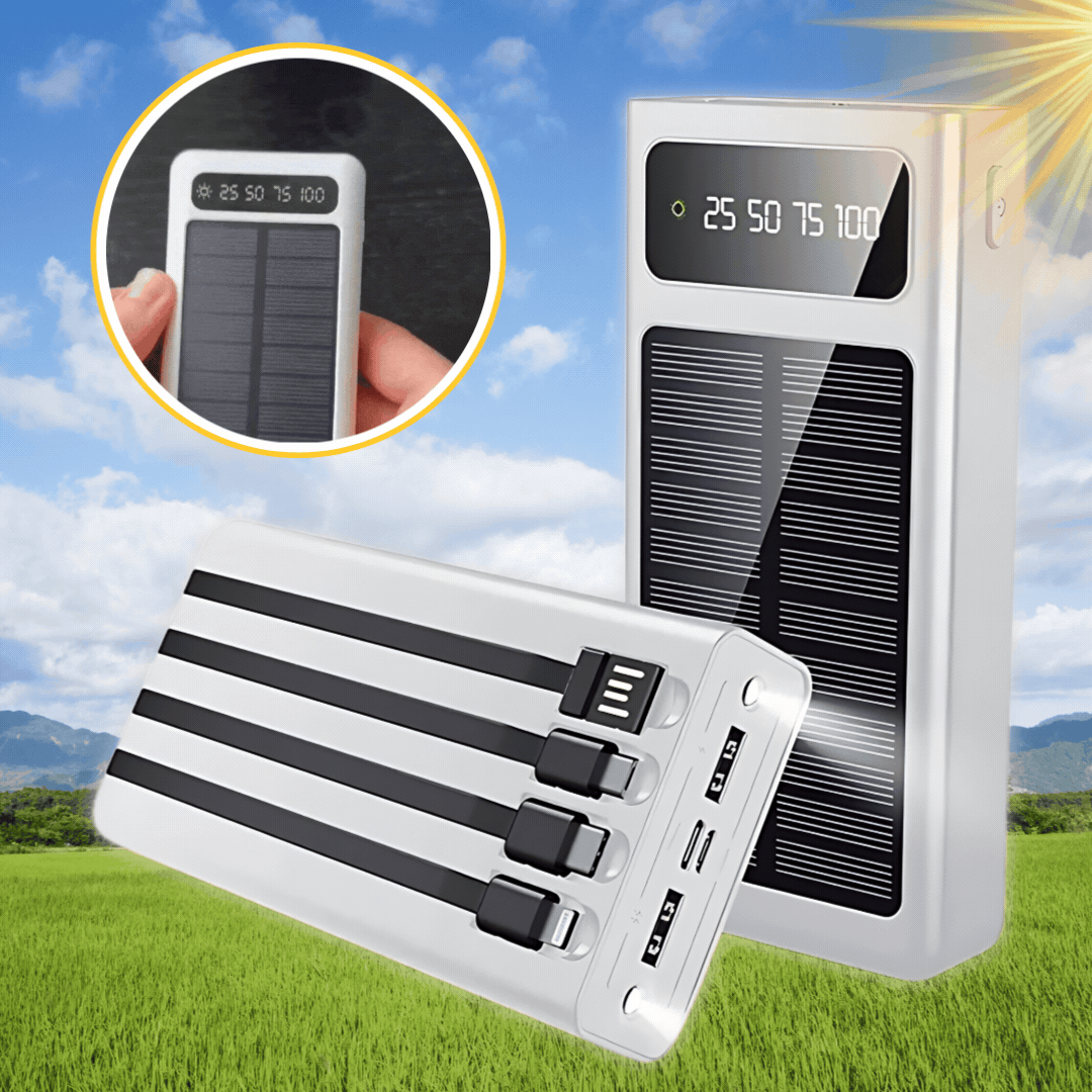 Baterie Externa cu Incarcare Solara, Incarcare Type C, Lightning, Micro USB si USB, 10000 mAh