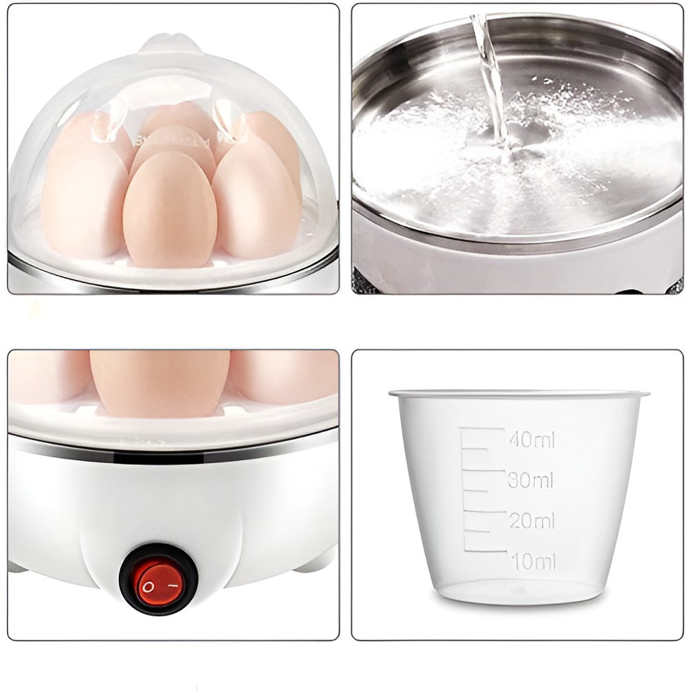 Fierbător electric ouă 7 ouă, oprire automată, 3 moduri de fierbere, capac alb