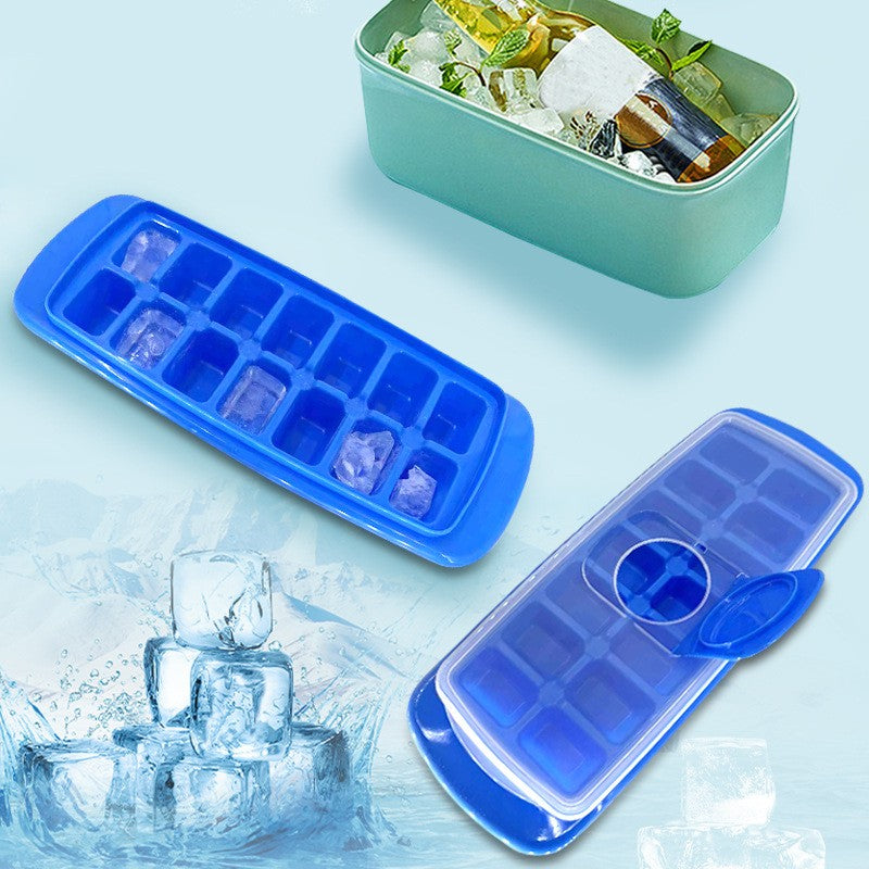 Formă cuburi de gheață 14 bucăți cu capac, plastic alimentară, albastru