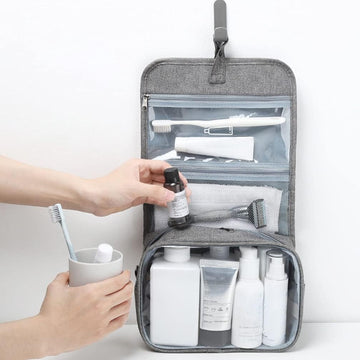 Geantă cosmetice voiaj impermeabilă, 3 compartimente & agăţătoare, gri 47 × 28 × 20 cm