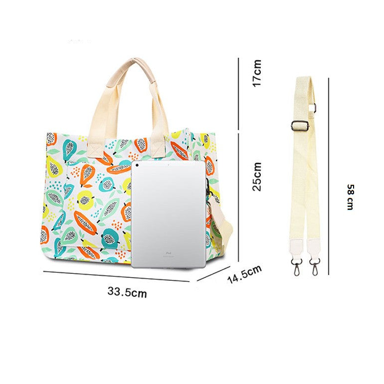 Geantă multifunctională de mână/umăr, imprimeu fructe, 33,5×25×14,5 cm, textil multicolor