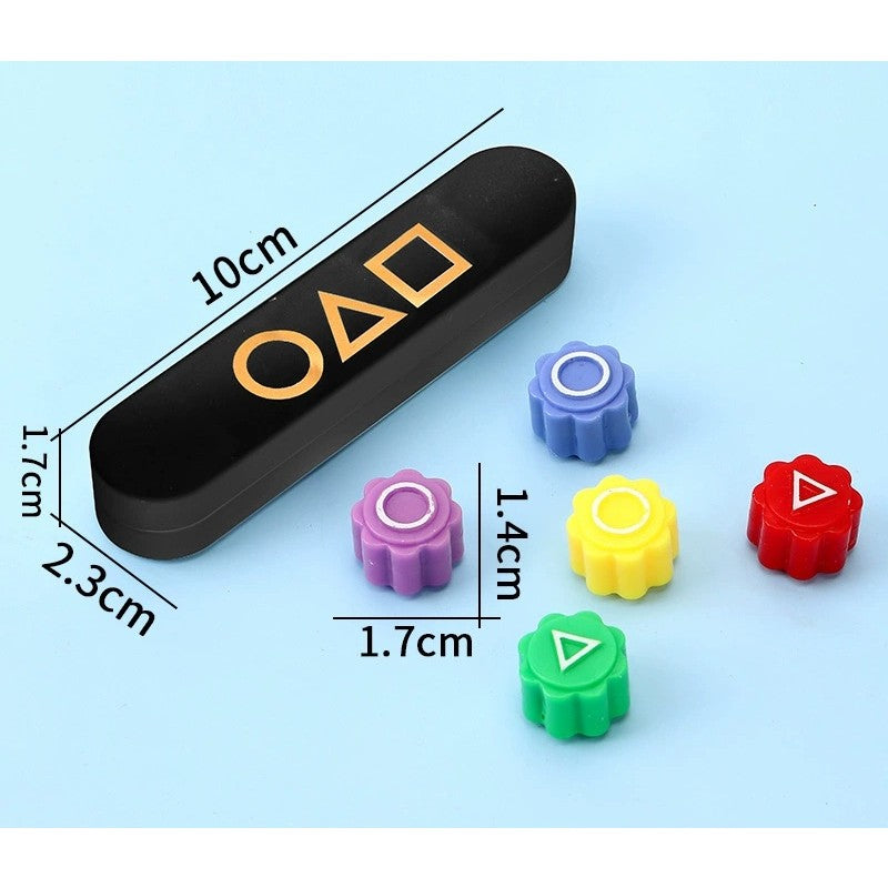 Gonggi set 5 pietricele multicolore în cutie neagră – joc coreean de dexteritate