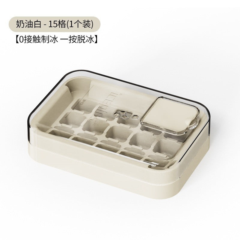 Cutie pentru gheață cu 15 cuburi – design alb-crem, reutilizabilă și compactă