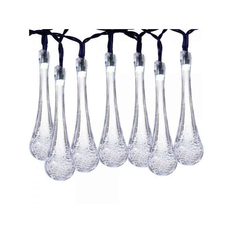 Instalație solară cu 28 LED-uri tip picătură, 6 metri – lumini albe reci, fir negru