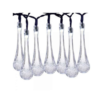 Instalație solară cu 28 LED-uri tip picătură, 6 metri – lumini albe reci, fir negru