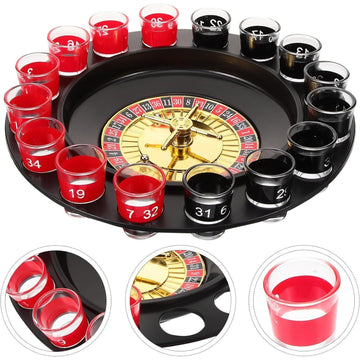 Joc ruletă cu pahare de shot și planșă blackjack – set de petrecere multicolor