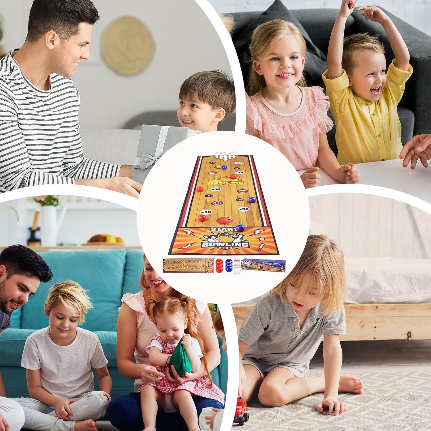 Covor de bowling interactiv 90 × 20 cm cu 6 mingi și 6 popice – joc indoor/outdoor 5+ ani