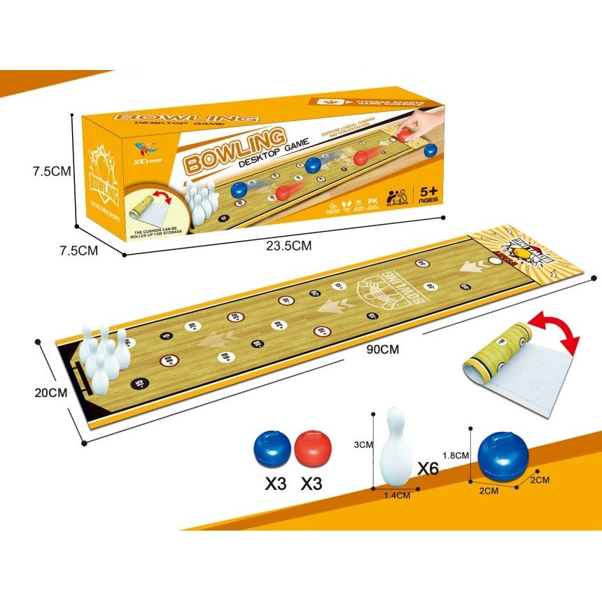 Covor de bowling interactiv 90 × 20 cm cu 6 mingi și 6 popice – joc indoor/outdoor 5+ ani