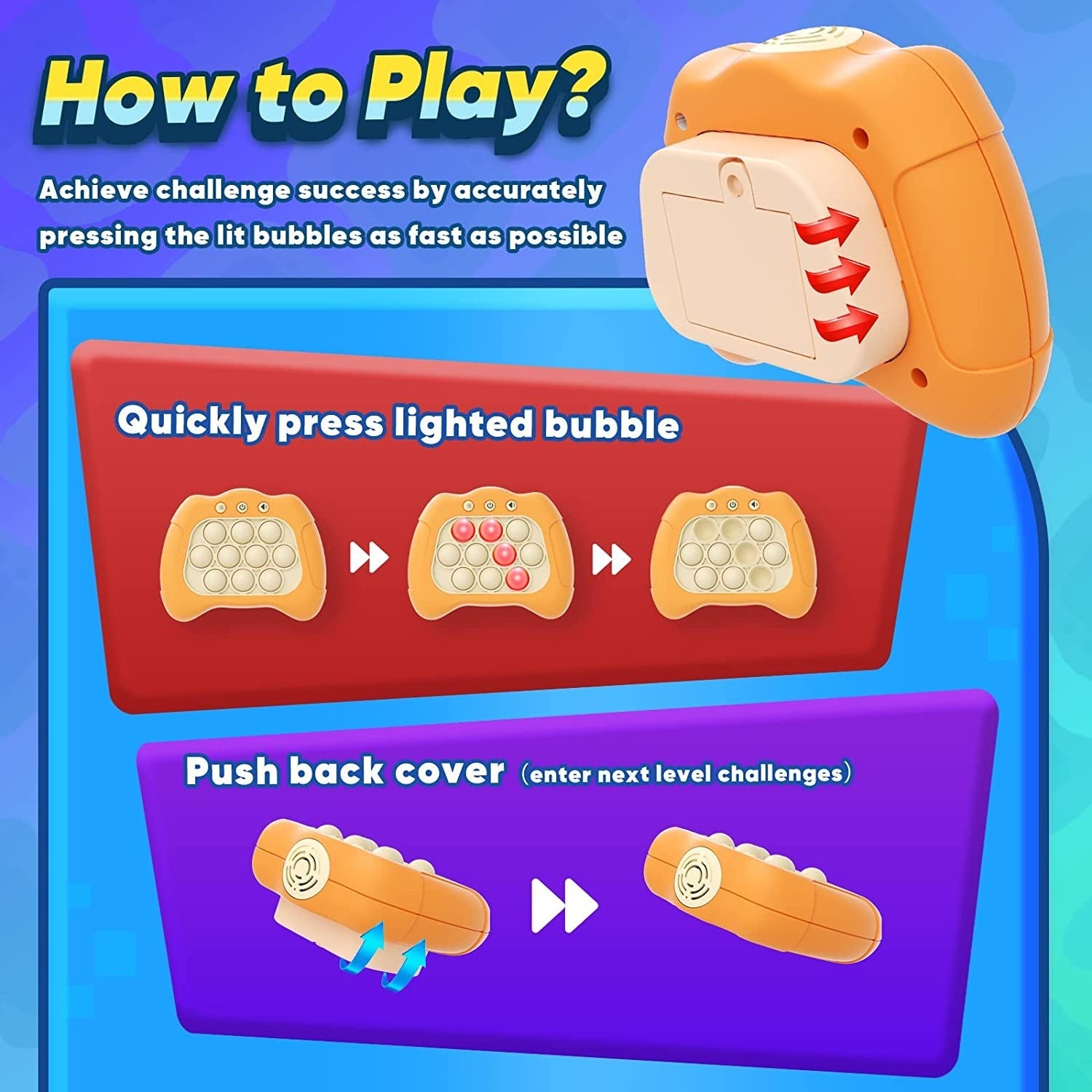 Joc Pop It Consolă Interactivă Antistres cu Baterii, Silicon și ABS – Portocaliu