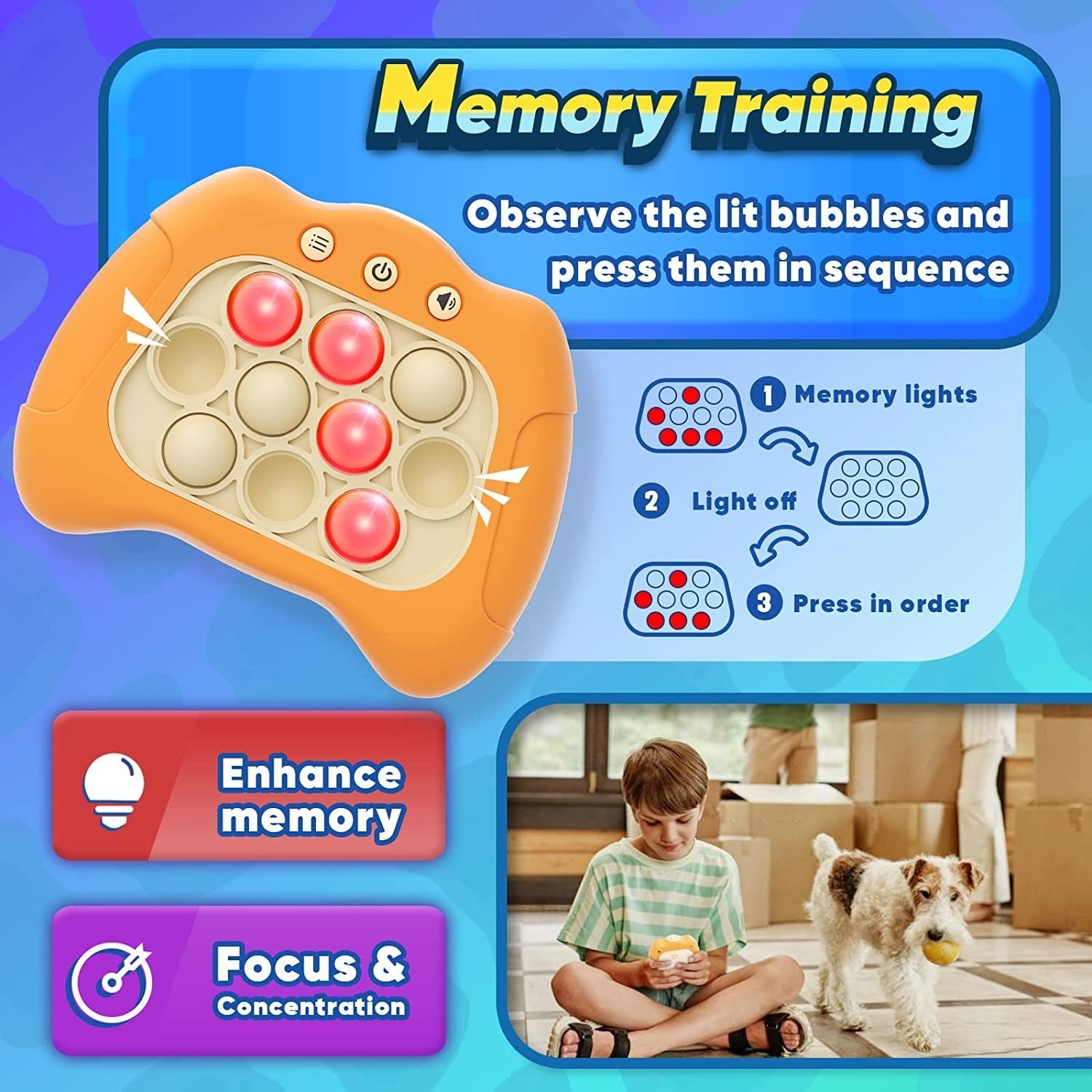 Joc Pop It Consolă Interactivă Antistres cu Baterii, Silicon și ABS – Portocaliu