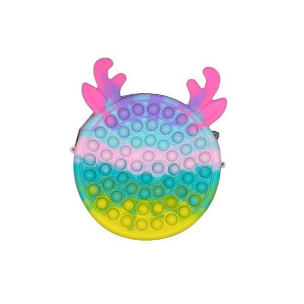 Jucărie antistres silicon Pop It geantă 16 cm – model ren, culori macarons