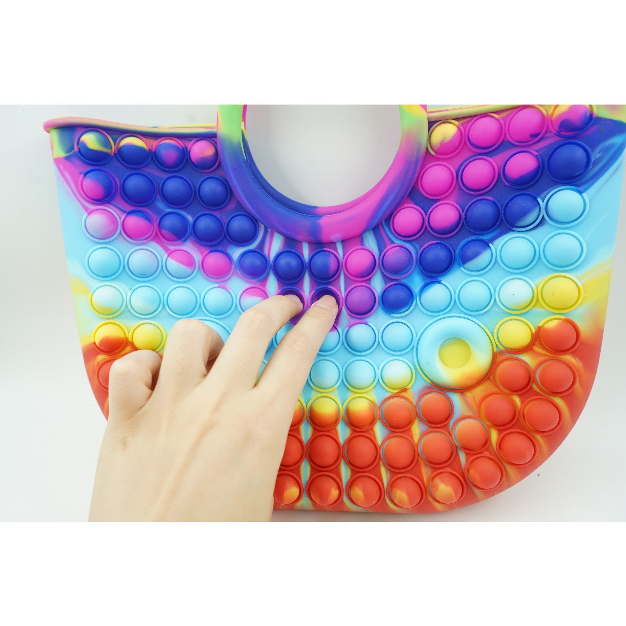 Jucărie antistres Pop‑It mare 28 cm – geantă multicoloră din silicon